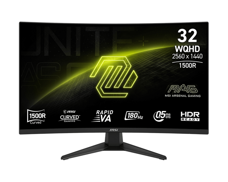 MSI BLACK/32"/CURVED/1500R/RAPID VA/2560x1440/180Hz/0.5ms/2xHDMI+1xDP/