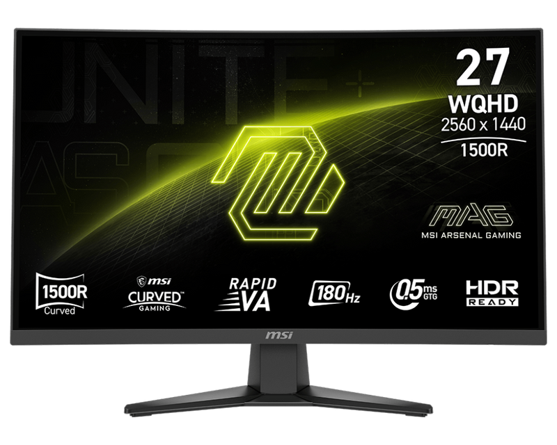 MSI BLACK/27"/CURVED/1500R/RAPID VA/2560x1440/180Hz/0.5ms/2xHDMI+1xDP/