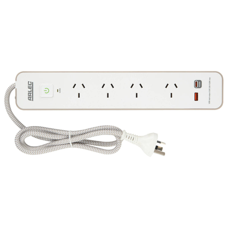 Arlec 4 Outlet PD30W Rapid Charge Powerboard Simply Taupe