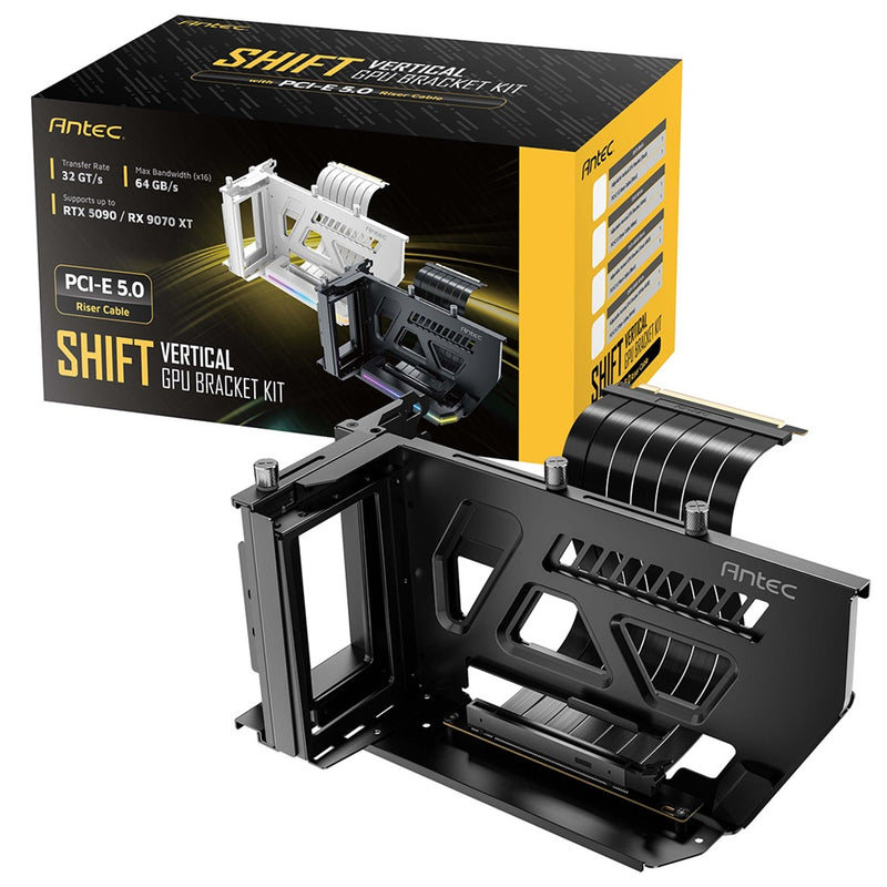 Antec AT-ARCVB-BK190-A-PCIE5 SHIFT ARGB Black PCI-E 5.0, 190mm riser, ARGB, PCIe 5.0 x16, fits up to 3-slot GPUs, 284–337mm size, 1Y