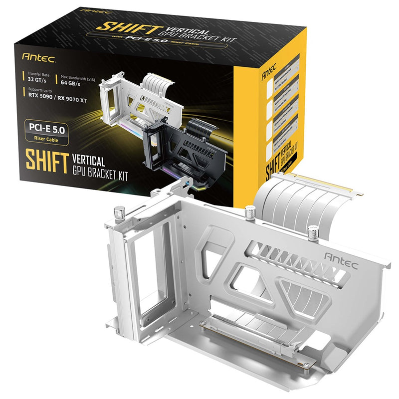 Antec AT-ARCVB-W190-A-PCIE5 SHIFT ARGB White PCI-E 5.0, 190mm riser, ARGB, PCIe 5.0 x16, fits up to 3-slot GPUs, 284–337mm size, 1Y