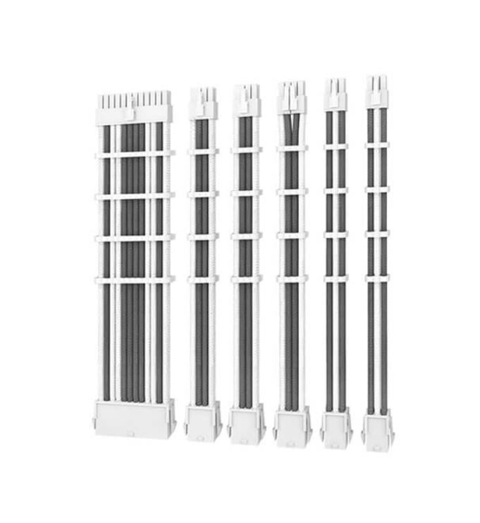 (LSAntec CIP4 Cable Kit White Grey - 6 Pack, 24ATX, 4+4 EPS, 16AWG Thicker, High Performance 300mm long Length. Premium Sleeved & Universal