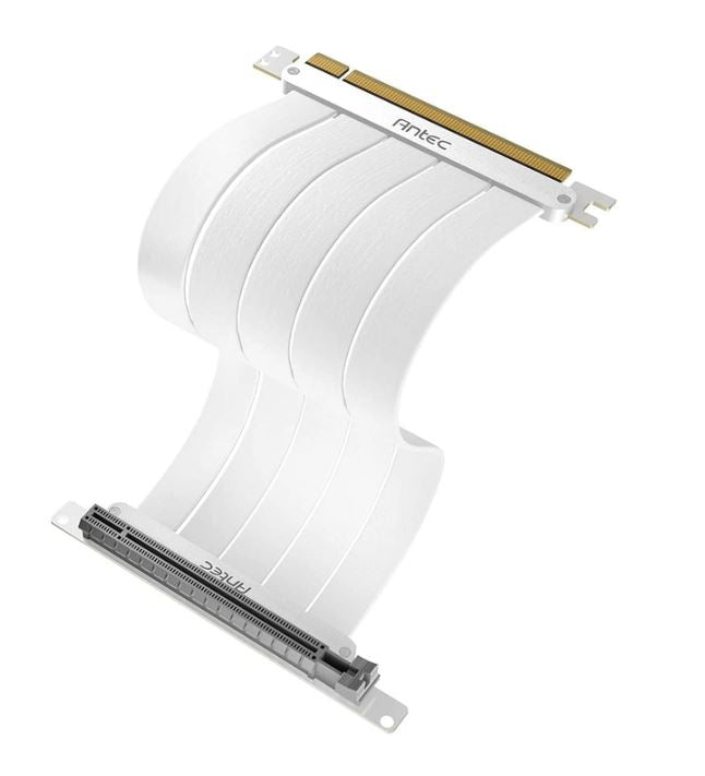 (LS)Antec PCIE-4.0 Riser Cable (200mm) White, Up to RTX4090 / 7900XT. High End Gold Plated and Shielded six Layer PCB. FPS lossless output Stability