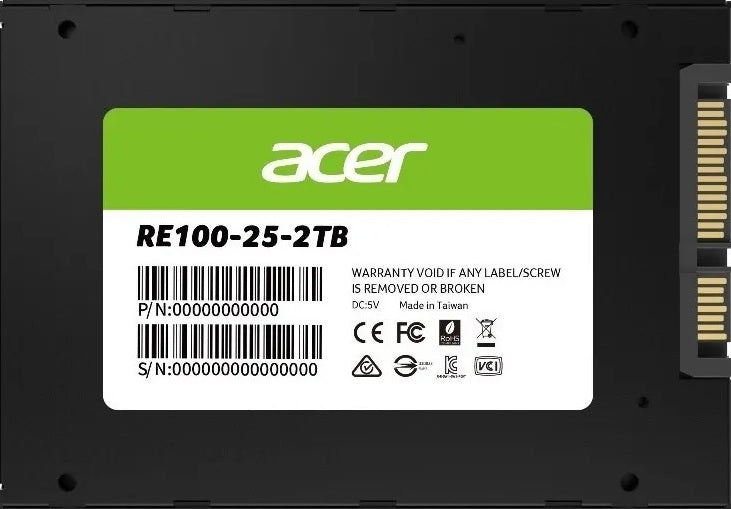 ACER RE100-2TB SSD 2.5 SATA  lll Writing Speed 503 MB/s Reading Speed 558 MB/s BL.9BWWA.110 -5 Year