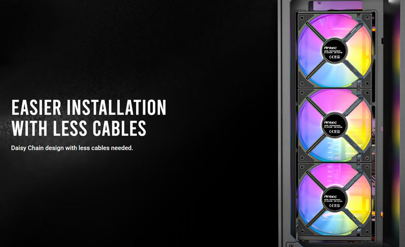 (LSAntec Connect C120R Reverse Black ARGB 3PK Performance 120mm PWM Fan: 4-pin PWM | LED: 3-pin  Vibration Absorbing and Anti-Noise Pads case fan