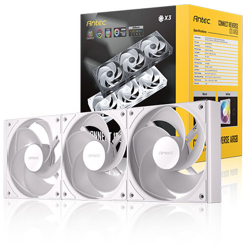 Antec Connect C120R Reverse White ARGB 3PK Performance 120mm PWM Fan: 4-pin PWM | LED: 3-pin  Vibration Absorbing and Anti-Noise Pads case fan