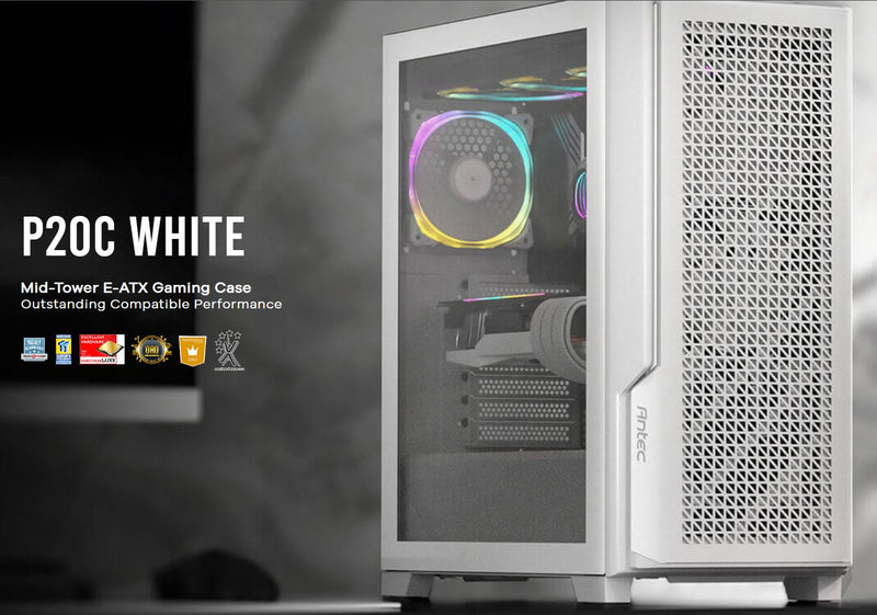 Antec P20C White, ATX, E-ATX, ATX, USB-C, Cable management , 4x HDD or SSD , 375mm GPU, 170mm CPU  3x PWM white 12 CM Fan, Tempered Glass,  Case (LS)
