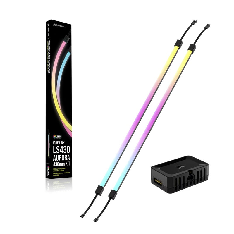 Corsair iCUE LINK LS430 Aurora RGB Light Strips - 430mm Kit â€“ 430Ã—10Ã—10mm, magnetic mount, black, addressable LEDs