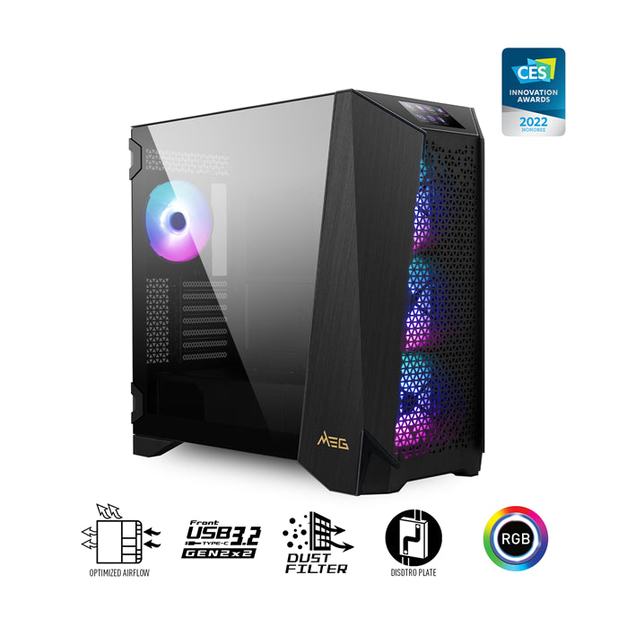 MSI MEG PROSPECT700R Mid-Tower Case, SupportsE-ATX[up to 310 x 304.8 mm]  / ATX / Micro-, 2x USB 3.2, 1x USB3.2, 1x HD Audio, 1x Mic, ATX Power Supply