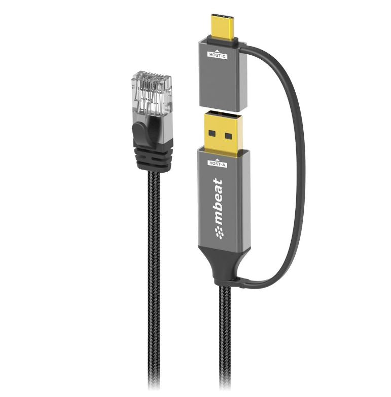 (LS) mbeatÂ® Tough Link 3m USB & USB-C to RJ45 Ethernet Cable - Space Grey