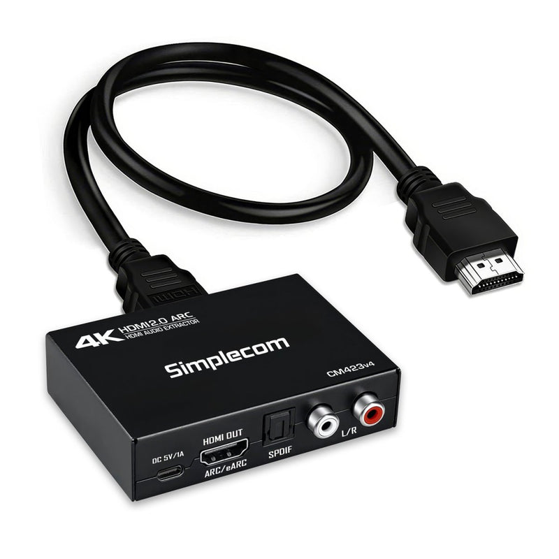 Simplecom CM423v4 HDMI 2.0 Audio Extractor Dual-Mode with ARC/eARC Optical SPDIF 2RCA 3.5mm Stereo 4K@60Hz