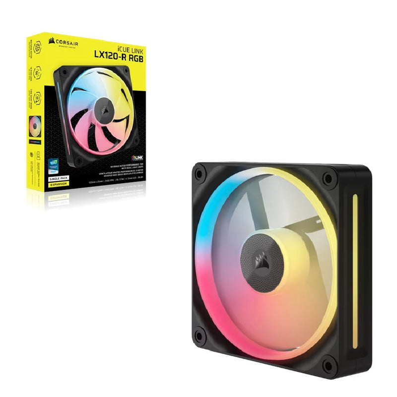 Corsair iCUE LINK LX120â€‘R RGB 120â€¯mm PWM Reverse Fan Expansion Single Pack â€“ Black: 66.7â€¯CFM, 2400â€¯RPM, 37.7â€¯dBA, 0.4â€¯A,Static Pressure, Magnetic Dome