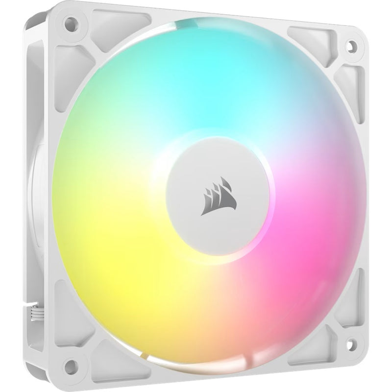 Corsair RS120 ARGB 120mm PWM Fanâ€¯- Single Packâ€¯- White: 72.8â€¯CFM, 2100â€¯RPM, 36â€¯dBA, 0.4A, RGB lighting, Static Pressure, Magnetic Dome Bearing