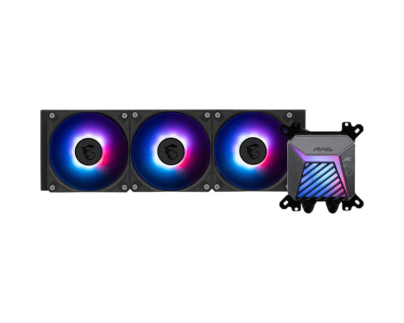 MSI MAG CORELIQUID A15 360, 3 fans, Rifle Bearing, 500~2050 ± 150 RPM, AM5 / AM4, 71.23 x 69.47 x 75.05 mm 3y
