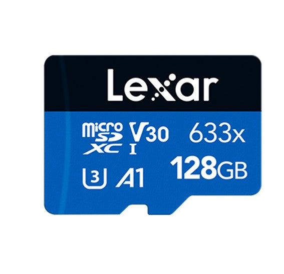 Lexar High-Performance 633x 128GB microSDHCâ„¢/ microSDXCâ„¢ UHS-I Card BLUE Series +adaptor 128GB â€“ C10, A1, UHS-I (U3), V30, up to 100MB/s read, 45MB/s