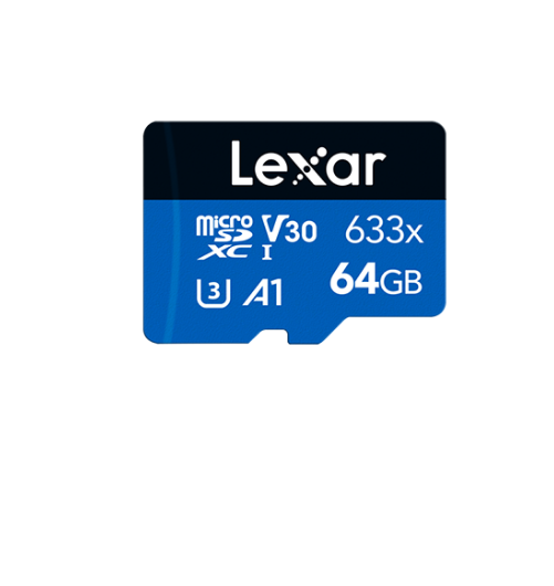 Lexar High-Performance 633x 64GB microSDHCâ„¢/ microSDXCâ„¢ UHS-I Card BLUE Series without adaptor 64GB â€“ C10, A1, UHS-I (U3), V30, up to 100MB/s read, 45