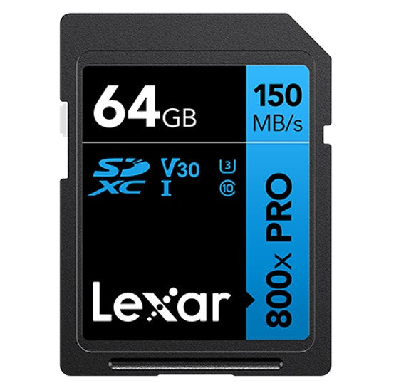 Lexar High-Performance 800x PRO 64GB SDHC' SDXCâ„¢ UHS-I Card BLUE Series up to 150MB/s1 shoot high-quality images and stunning 1080p Full-HD and 4K UHD