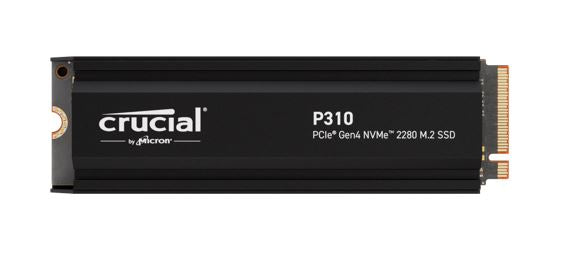 Crucial P310 4TB Gen4 2280 NVMe SSD Heatsink 7100/6000 MB/s R/W 800TBW 1000K/1000K IOPS 1.5M hrs MTTF Full-Drive Encryption M.2 PCIe4 5yrs