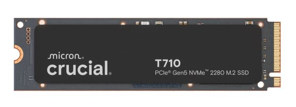 Crucial T710 2TB PCIe Gen5 NVMe 2280 SSD - 14500/13800 MB/s R/W 1200TBW 2.3M IOPs 1.5M hrs MTTF with DirectStorage for Intel & AMD 5yrs