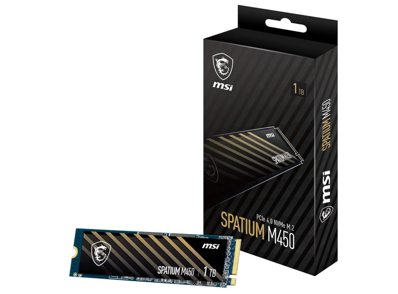 MSI SPATIUM M450 PCIe 4.0 NVMe M.2 1TB SSD, Sequential Read up to 3600MB/s, Sequential Write up to 3000MB/s, 600 TBW, 5 Year Warranty