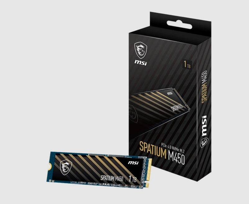 MSI SPATIUM M450 PCIe 4.0 NVMe M.2 1TB SSD,  Sequential Read up to 3400MB/s, Sequential Write up to 2400MB/s, 350 TBW, 5 Year