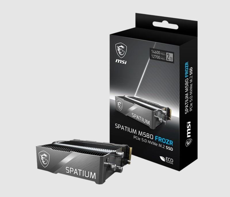 MSI SPATIUM M580 PCIe 5.0 NVMe M.2 FROZR 2TB, 4GB LPDDR4, Sequential Read up to 14600MB/s, Sequential Write up to 12700MB/s, 1400 TBW, 5 Year Warranty