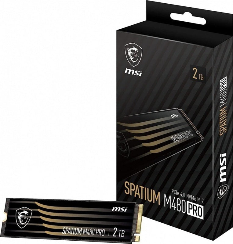 MSI SPATIUM M480 PRO PCIe 4.0 NVMe M.2 2TB SSD, 2GB DDR4, Sequential Read up to 7400MB/s, Sequential Write up to 7000MB/s, 1400 TBW, 5 Year Warranty