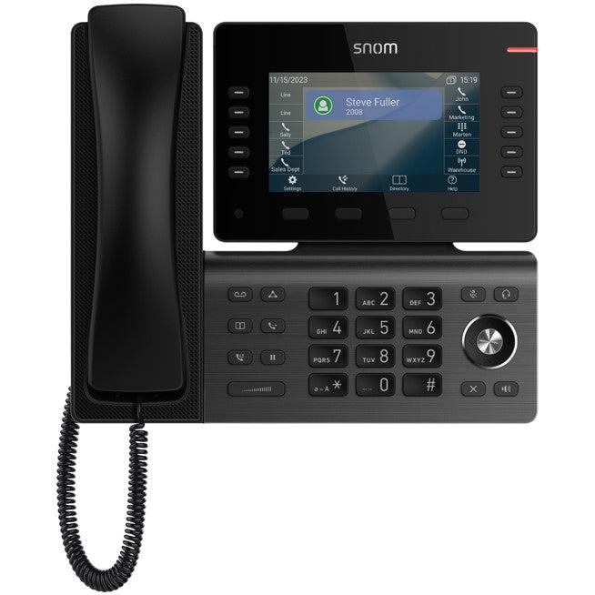 SNOM D815 Desk Telephone, 5' (480x272) color LCD, 10 (36) configurable self-labeling multicolor LED keys, 2 USB ports, 3-year standard