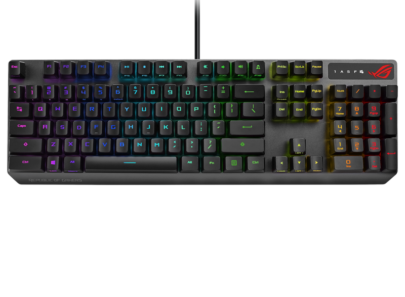 ASUS XA05 ROG STRIX SCOPE RX Blue Switch Optical Gaming Keyboard for FPS, RGB, USB 2.0 Passthrough, Alloy Top, Stealth Key,