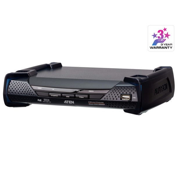Aten DVI Dual Link KVM over IP Receiver with DC Power + Power over Ethernet support, supports up to 2560 x 1600 @ 60 Hz, USB and 3.5mm Audio input and