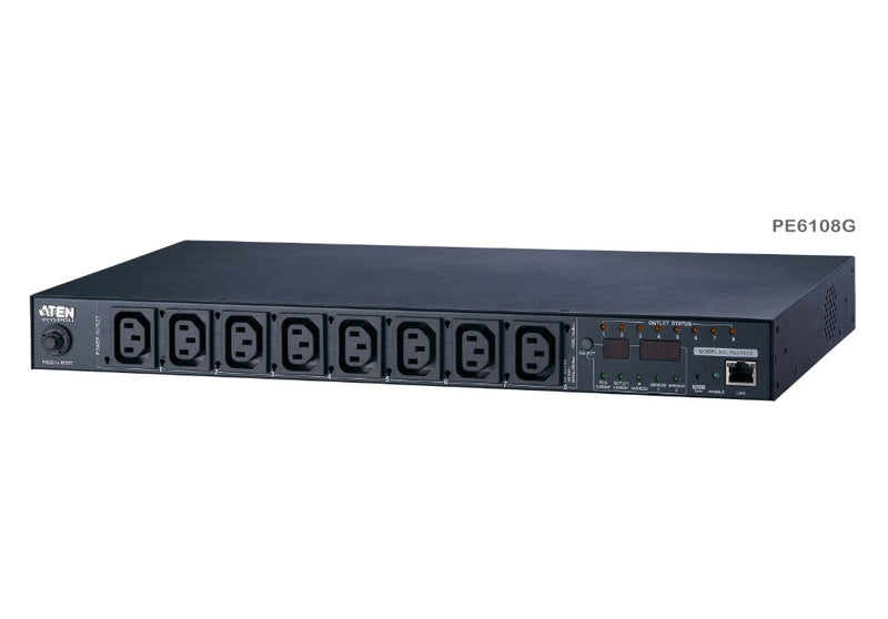 Aten 15A/10A 8-Outlet 1U Metered & Switched eco PDU, emote power outlet control (On, Off, Power Cycle) by individual outlets, Green Package