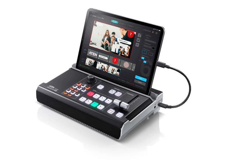 Aten UC9040 StreamLIVEâ„¢ PRO All-in-one Multi-channel AV Mixer. Preset up to 8 scenes, DVE video transition effects, a storyboard like management