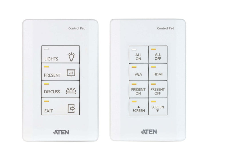 Aten 8 Button Control Pad with 1 Gang US wall plate, 2 RS232, 2 relay, 1 Digital I/O and Ethernet connection support, 14 button layouts available