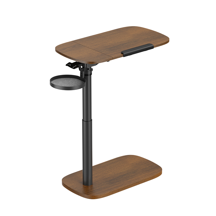 Brateck Storage-Savvy Height Adjustable Mobile Side Table, Gas-Lift Sit-Stand Desk, tabletop 723Ã—400mm, weight capacity 10kg (Walnut)