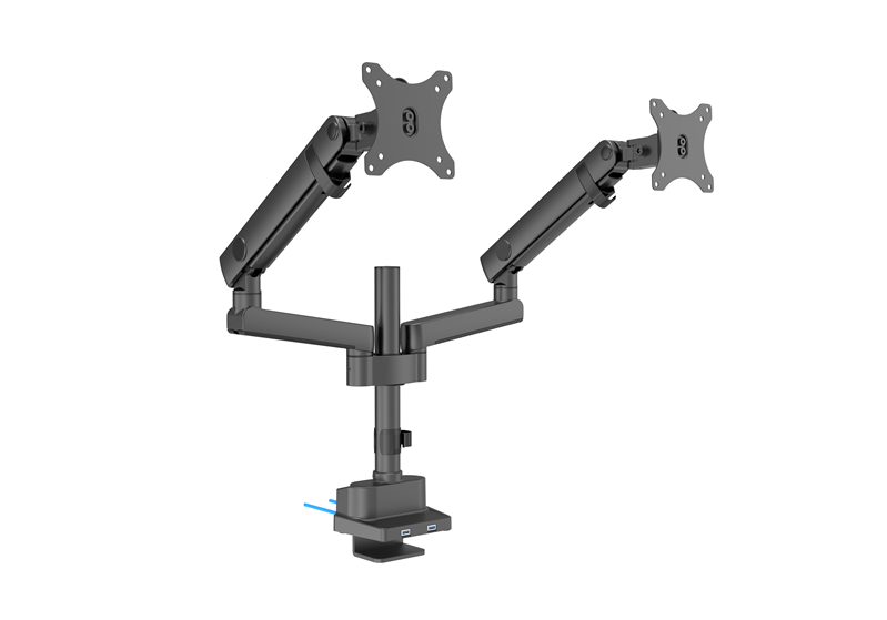 Brateck Dual Monitor Aluminium Slim Pole-Mounted Spring-Assisted Monitor Arm With USB Fit Most 17'-32' Monitors Up to 8kg per screen 75x75/100x100(LS)