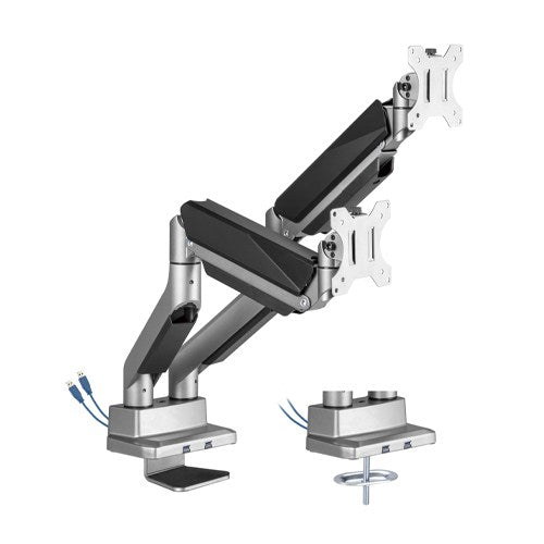 Brateck Dual Monitor Economy Heavy-Duty Gas Spring Monitor Arm with USD 3.0 Ports Fit Most 17'-35' Weight Capacity (per screen 15kg (LS)