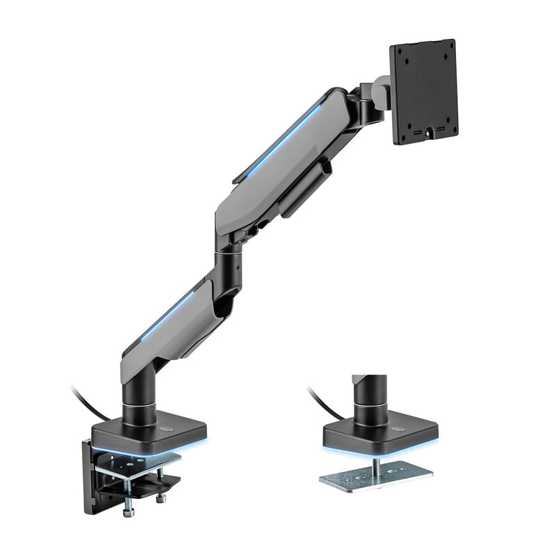 Brateck Single Heavy-Duty RGB Gaming Monitor Arm Fit Most 17'-49' Monitor, Fit Curved Monitor, Up to 20kg,  VESA 75x75,100x100 (LS)