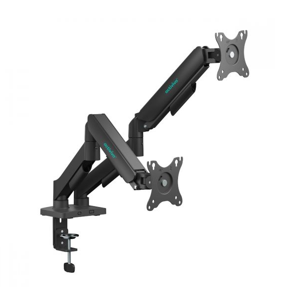 mbeatÂ® activiva Ergolife Dual-Screen Gas Spring Monitor Arm allows you to smoothly adjust the height, angle, and tilt of both screens with minimal