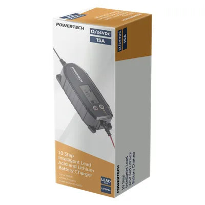 12/24VDC 15A 10-Step Intelligent Lead Acid and Lithium Battery Charger