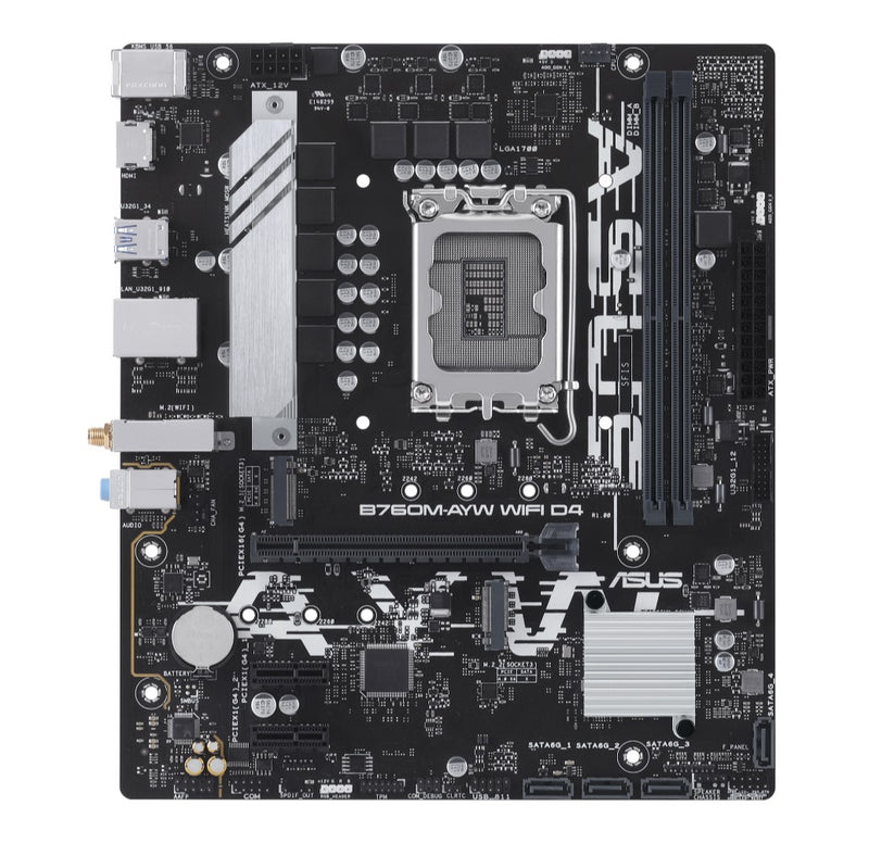 ASUS B760M-AYW WIFI D4 Intel LGA 1700 mATX Motherboard 64GB, DDR4, 1 x PCIe 4.0 x16 slot, 2 x M.2 slots, 4 x SATA, Realtek 2.5Gb Ethernet