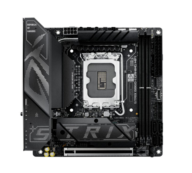 ASUS ROG STRIX B860-I GAMING WIFI LGA1851 Mini-ITX Motherboard 128GB, DDR5, 1 x PCIe 5.0,  2 x M.2 slots,  4 x SATA, WiFi 7, 1 x HDMI, 1 x DP