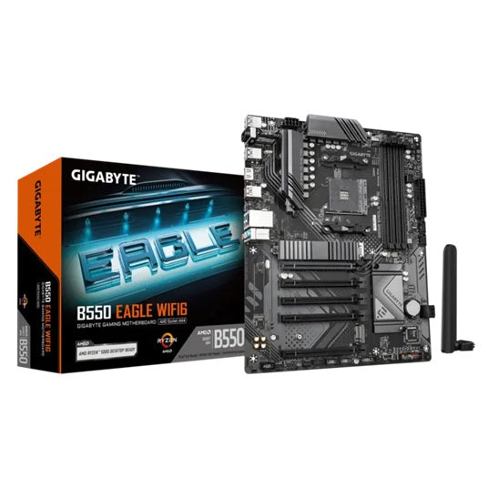 B550 EAGLE WIFI6 AMD ATX motherboard with AM4 support, Ryzen 3000â€“5000 CPUs, DDR4 up to 128GB, PCIe 4.0, dual M.2, Wi-Fi 6, Bluetooth 5.3 HDMI 2.1