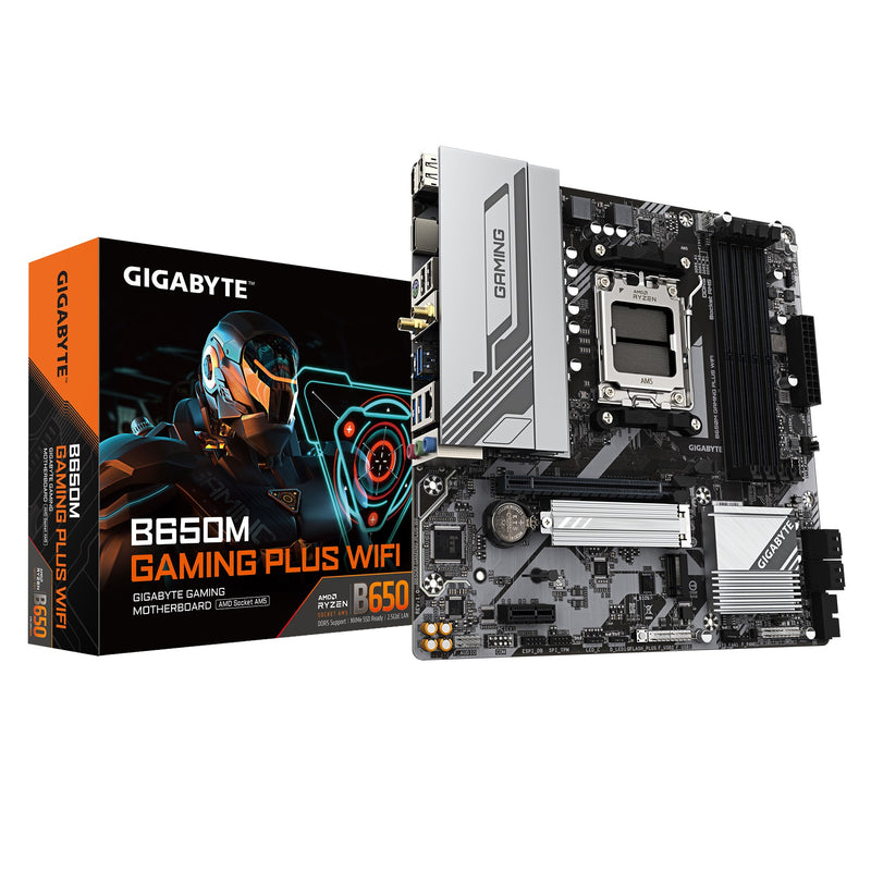 (LS) Gigabyte B650M GAMING PLUS WIFI, AMD AM5, 4 x DDR5up to 256 G, 1 x HDMI, 1 x PCI Express x16, 2 x M.2, 4 x SATA, 4 x USB 3.2
