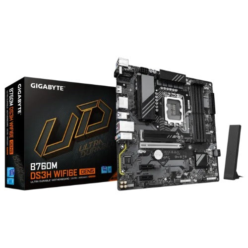 Gigabyte B760M DS3H WIFI6E GEN5 Intel LGA 1700 mATX Motherboard, 4x DDR5 ~256GB, 1x PCI-E x16, 2x M.2, 4x SATA,  5x USB 3.2, 6x USB 2.0