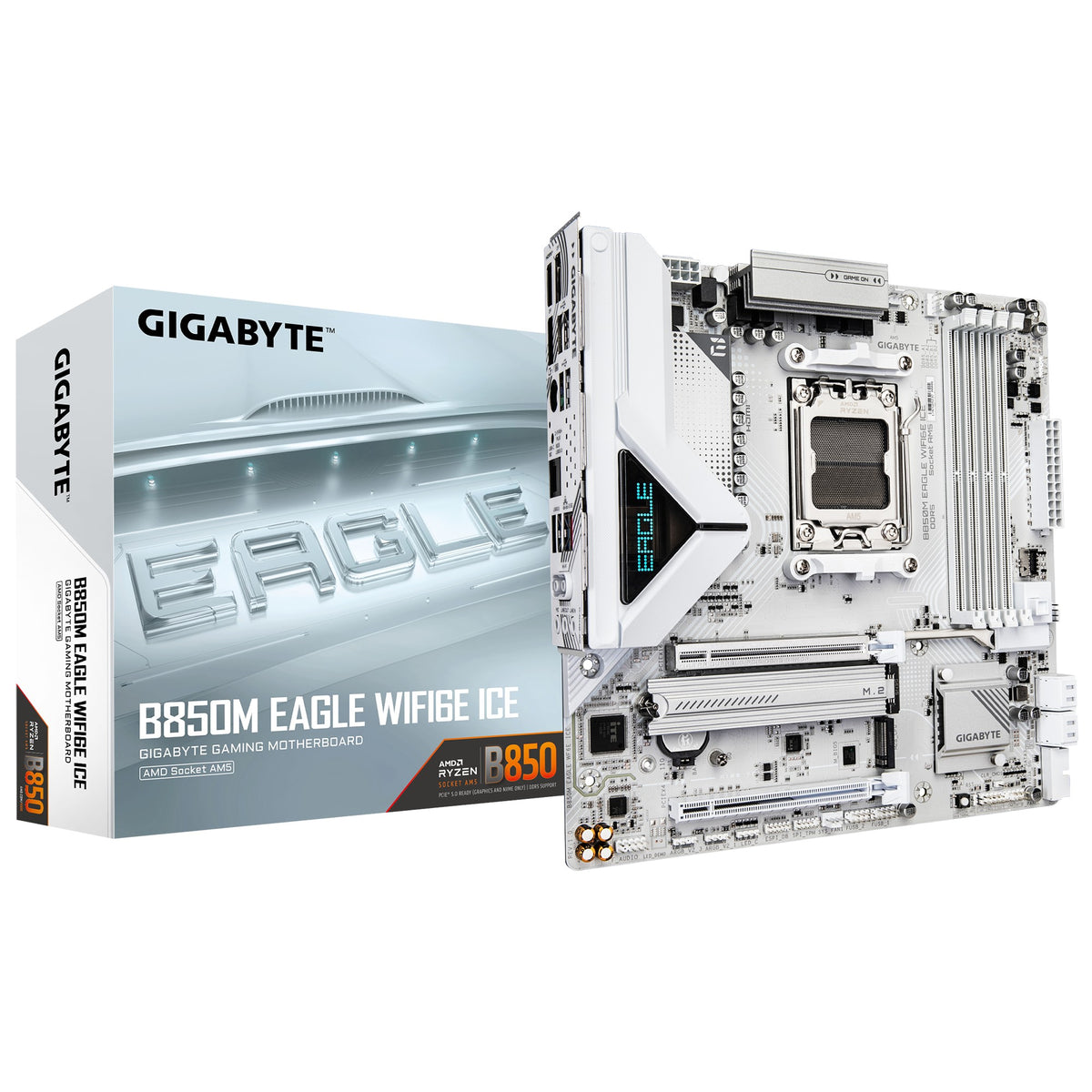 Gigabyte B850M EAGLE WF6E ICE, AMD AM5, 4 x DDR5 up to 256 GB, 1 x HDM ...