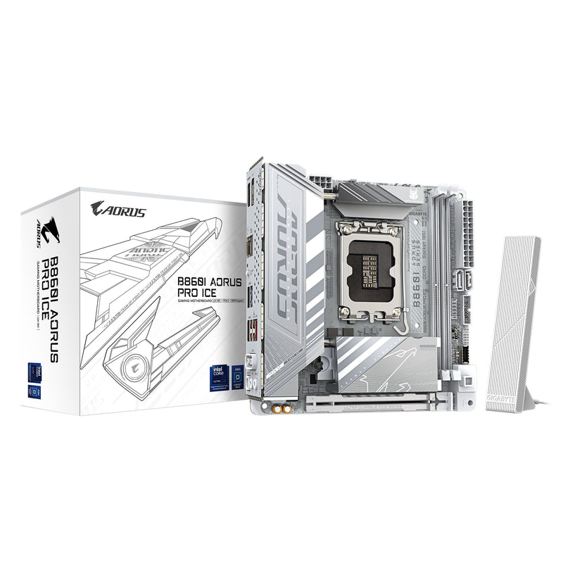 Gigabyte M/B B860I AORUS PRO ICE 1.0, Intel Â® B860, 4 x DDR5 up to 128 GB, 1x HDMI, 1 x PCI Express x16, 2 x M.2, 2 x SATA, 8x USB 3.2