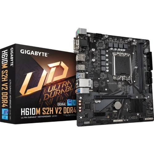 Gigabyte H610M S2H V2 DDR4 Motherboard with 6+1+1 Hybrid Phases Digital VRM Design, PCIe 4.0* Design, Gen3 x4 M.2, DisplayPort / HDMI