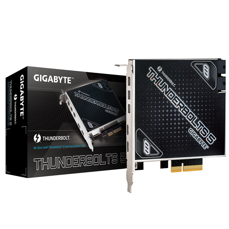 (LS) Gigabyte CARD THUNDERBOLTS 5 1.0 add-in cardâ€‹, IntelÂ® JHL9580 Thunderboltâ„¢ 5 controllerâ€‹, Dual Thunderboltâ„¢ 5 Ports, up to 80 Gb/s bi-directional