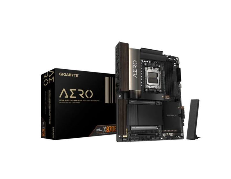 Gigabyte X870E AERO X3D DK WOOD AM5 DDR5 256GB USB4 Wi-Fi7 MT7927, RZ738 5GbE PCIe5 M.2 PCIe5/4 HDMI ALC1220 ATX