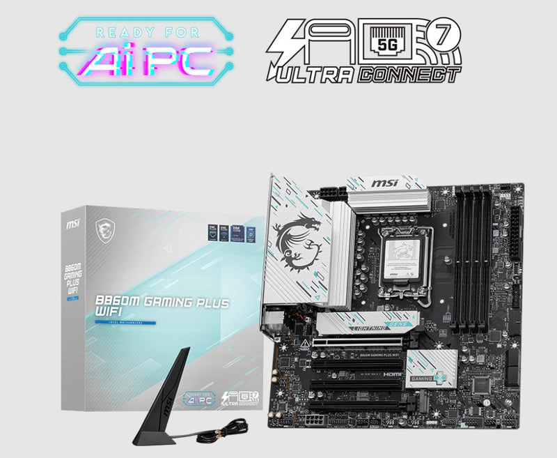 MSI B860M GAMING PLUS WIFI, INTEL B860, 4x DDR5 256GB, 1x HDMI, 4x PCI-E x16, 3x M.2, 4x SATA, 6x USB 2.0, IntelÂ® Killerâ„¢ BE1750x Wi-Fi 7